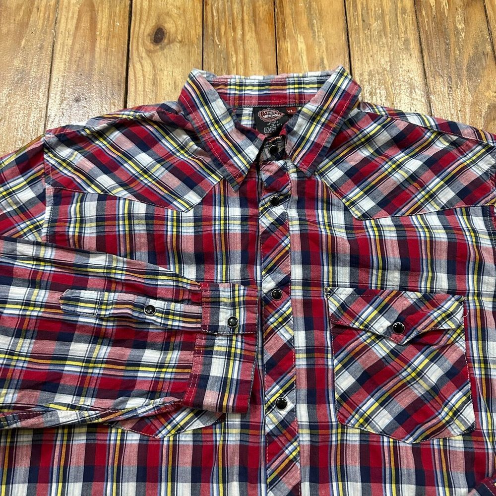 Sportier Pearl Snap Shirt Mens XL Red Plaid Long Sleeve Western Cowboy - MINT‎